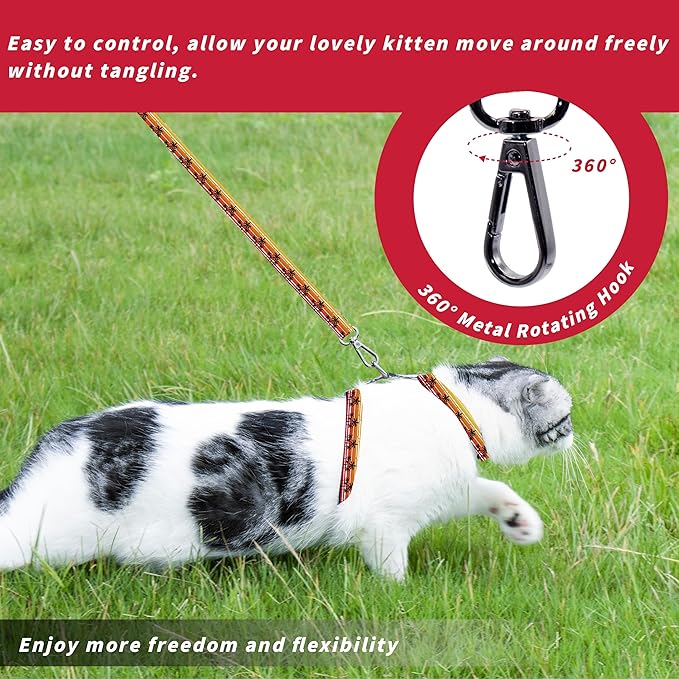 Seyezo Cat Harness and Leash Set, Adjustable Kitten Harness Escape Proof Cats Harness, Soft Lightweight Walking Travel Pet Harness, Cute Kitty Harness Leash Set for Small Medium Cats, Orange