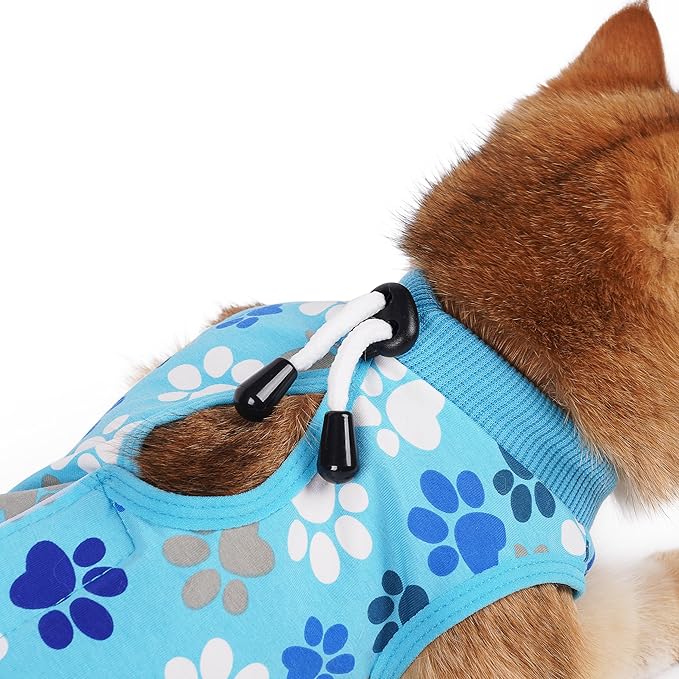 Cat Recovery Suit – Soft, Breathable Onesie for Female & Male Pets After Surgery, Spay, Neuter or Wounds, Surgery Outfit, Cone Alternative, Litter Access, Machine Washable, Blue Paw Print