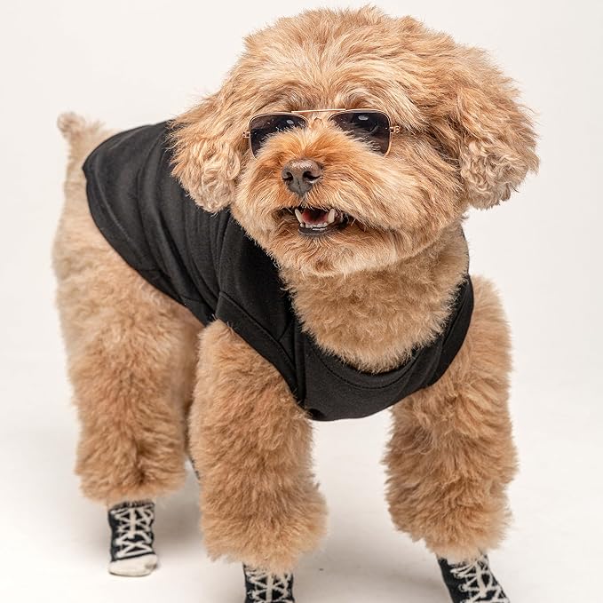 Happy Camping Dog Tee Shirt | Sleeveless Breeds | Summer | Outdoor Adventure | Travel | (Black, 4X-Large 278)