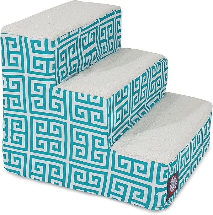 Majestic Pet 3 Step Portable Dog Stairs for Small Dogs to get on Bed Supports 25 lbs or Less – Dog Steps for High Bed with Machine Washable Cover – Pet Stairs for Cats Towers Teal