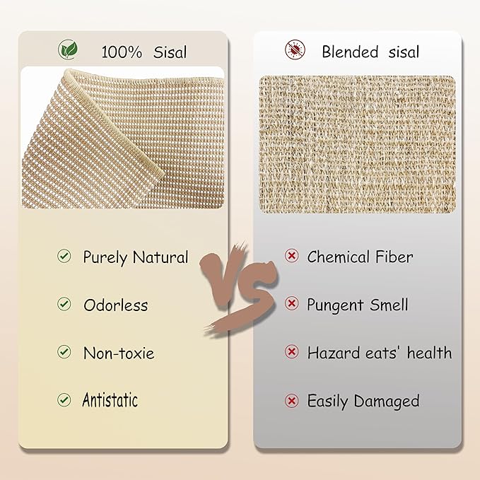 Sisal Cat Scratching Pad, 2 pcs Nartural Sisal Mats, Scratcher Lounge Rocking Beds and Fixed Beds 2-in-1 Cat Hammock