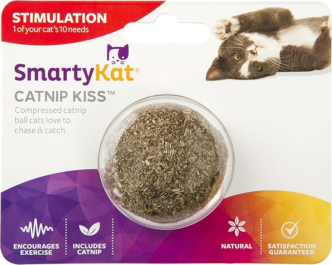 SmartyKat Catnip Kiss Compressed Cat Toy Ball, Mess-Free Concentrated Catnip Power for Chase & Pounce Play for Cats & Kittens, One Size