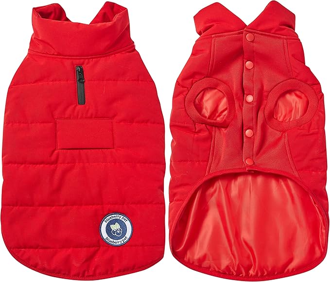 Blueberry Pet Cozy & Comfy Dog Coat – Waterproof Quilted Winter Jacket in True Red, Warm Outdoor Wear for Small & Medium Dogs, Size 14"