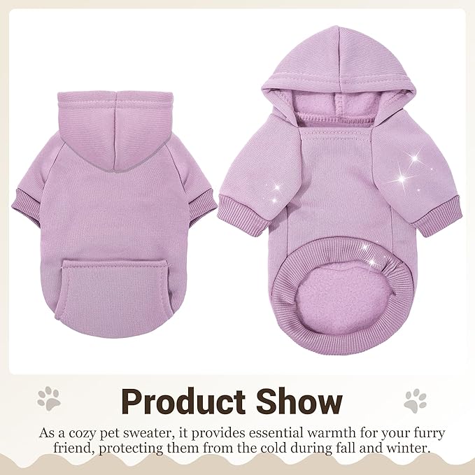 2 Pieces Dog Hoodies for Small Dogs, Cute XXS Dog Sweaters with Hood, Classic Puppy Sweatshirt with Pockets, Winter Pet Clothes with Fleece Lined, for Tiny Doggie Like Chihuahua Yorkie, Blue Purple