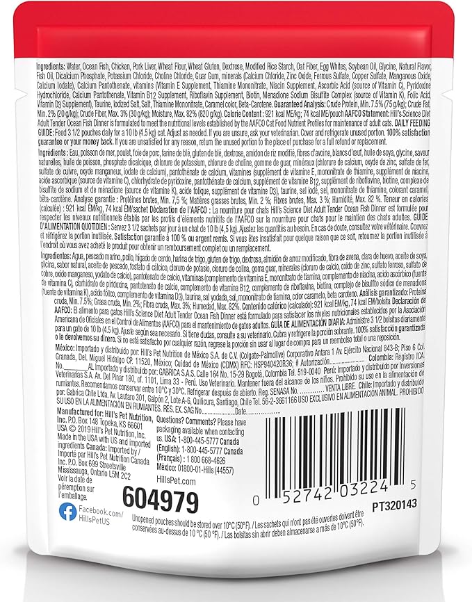Hill's Science Diet Adult 1-6 Wet Cat Food, Ocean Fish, 2.8 oz. Pouches, 24-Pack