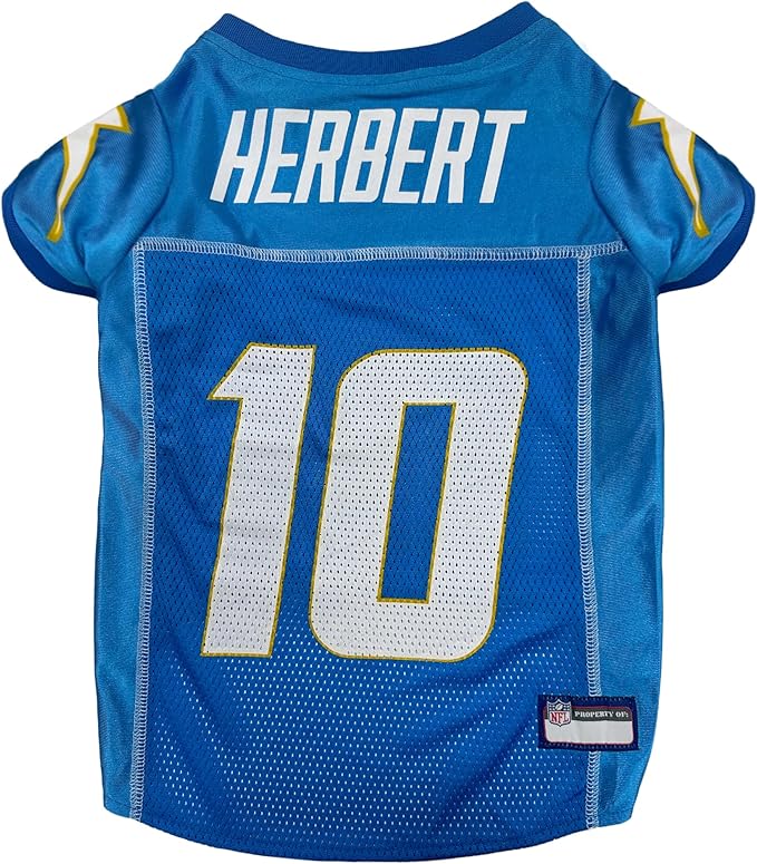 NFLPA Justin Herbert PET Jersey, NFL Dog Shirt, Size X-Small, Los Angeles Chargers Mesh Jersey for Dogs