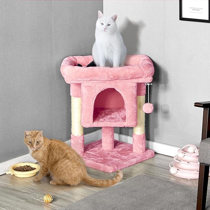 Topeakmart Cat Tree with Extra Large Plush Perch, Soft Cat Condo & Sisal-Covered Scratching Posts for Large Cats, Kittens Cats, 23.5 Inches, Pink