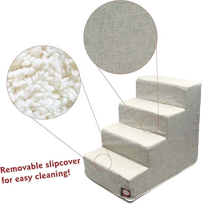 Majestic Pet 4 Step Portable Dog Stairs for Small Dogs to get on Bed Supports 25 lbs or Less – Dog Steps for High Bed with Machine Washable Cover – Pet Stairs for Cats Jackson Heathered Gray