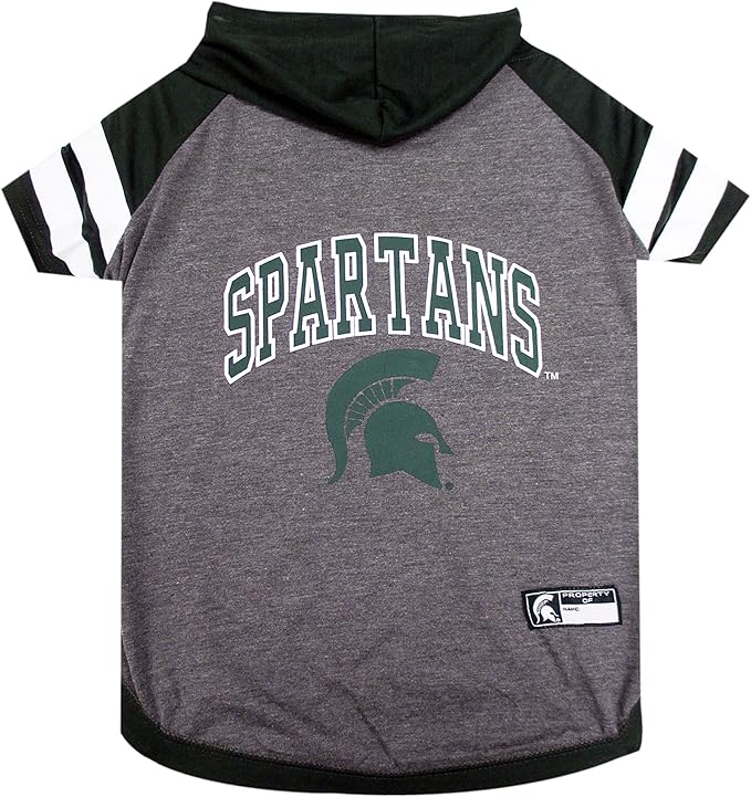 NCAA Michigan State Spartans Hoodie for Dogs & Cats, X-Small Collegiate Licensed Dog Hoody Tee Shirt. Sports Hoody T-Shirt for Pets. College Sporty Dog Hoodie Shirt.