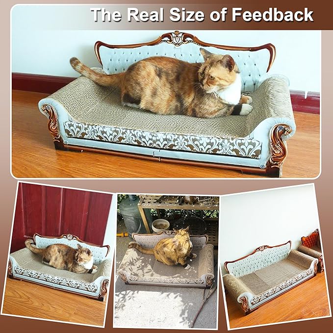 COOZMENT Scratching Sofa, Couch Shaped Thick Scratching Cardboard, Lounge Bed for Indoor Rest&Play, Sofa Scratcher Pad (Silver, 27.6" L X 12.4" W X 11.8" H)