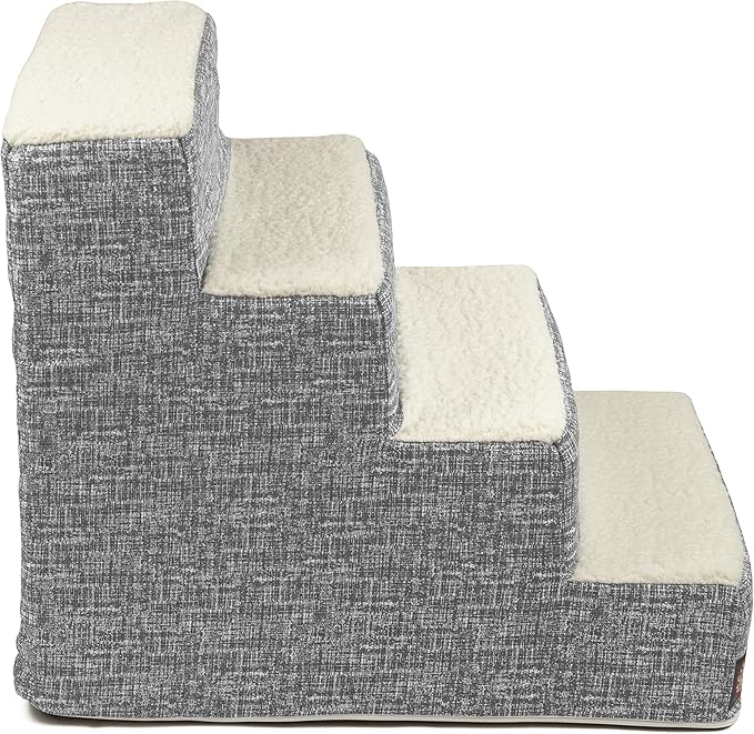 Majestic Pet Portable Pet Stairs | Soft Sherpa Steps Foam Feeling | Steps for Dogs & Cats | Dog & Cat Ramp | Indoor Only | Max Weight: up to 250 Lbs, 4 Step, Palette Heathered Light Black
