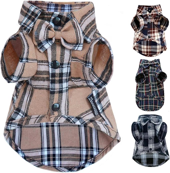 Pet Shirt Clothes for Dogs and Cats, Puppy Plaid Cotton Polo Shirts Adorable Casual Pet Apparel T Shirts (Khaki, Medium)