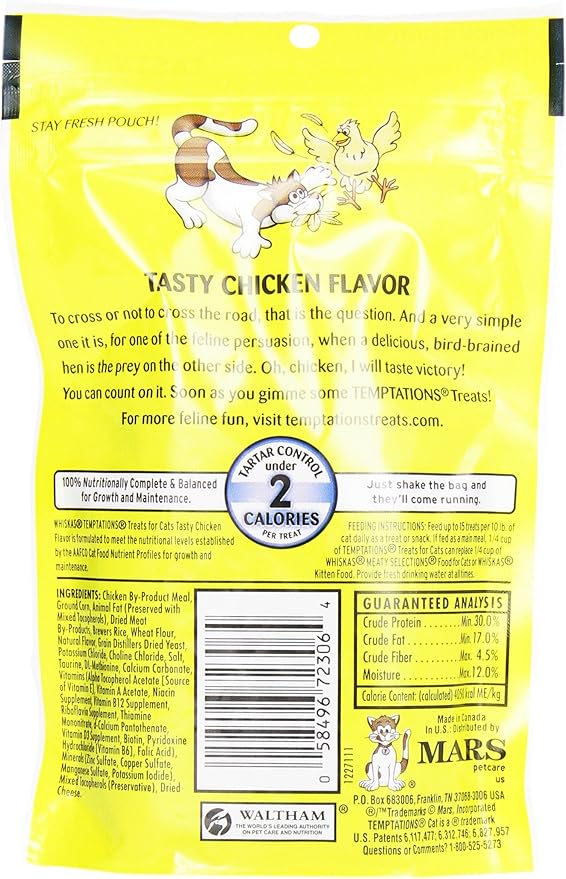 Whiskas Temptations Tasty Chicken Flavour Treats For Cats, 3-Ounce Pouches