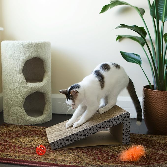 iPrimio Cat Scratch Ramps (2 Ramps for One Price) - Foldable for Travel and Easy Storage - Great for Cats Playing Over, Laying, and Scratching - Patent Pending Design (2 Pack)