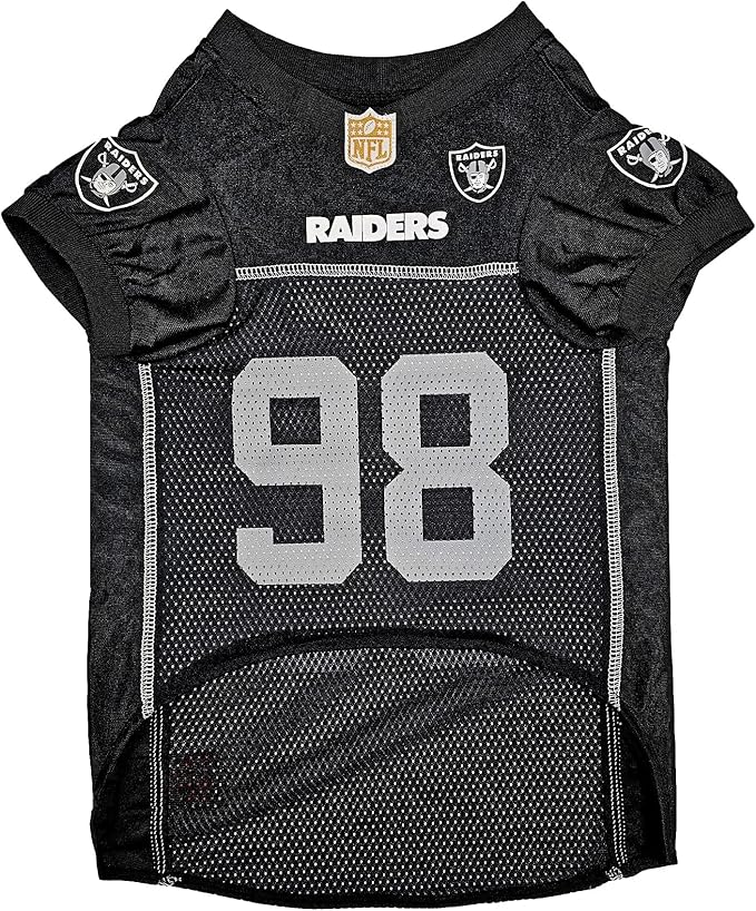 Pets First NFLPA Pet Maxx Crosby #98 - NFL Las Vegas Raiders Dog & CAT Mesh Jersey, Size: Small. Cutest Dog Jersey Licensed by The NFL & NFLPA! Be a Real Fan & Support Your Team & Player Now!