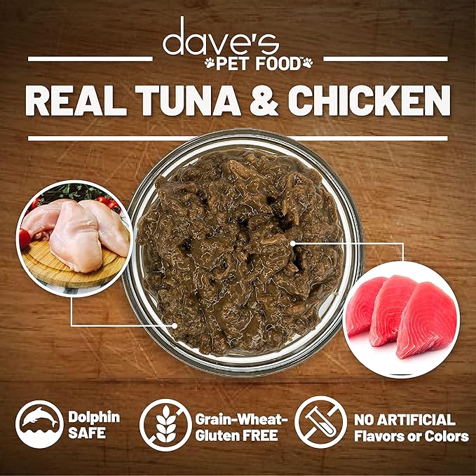 Dave's Pet Food Grain Free Wet Cat Food (Tuna & Chicken in Gravy), Naturally Healthy Canned Added Vitamins & Minerals, Wheat & Gluten-Free, 3 oz (12pack)