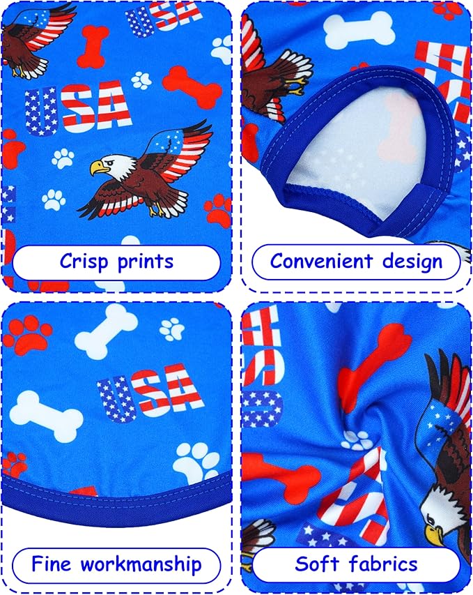 PET SHOW 4 Pack 4th of July Small Dog Clothes Patriotic Dog Shirts Stripes Stars Vest American Flag T-Shirts for Independence Day Holiday Party Pets Puppy Cats Tank Top Boy Girl(Small)