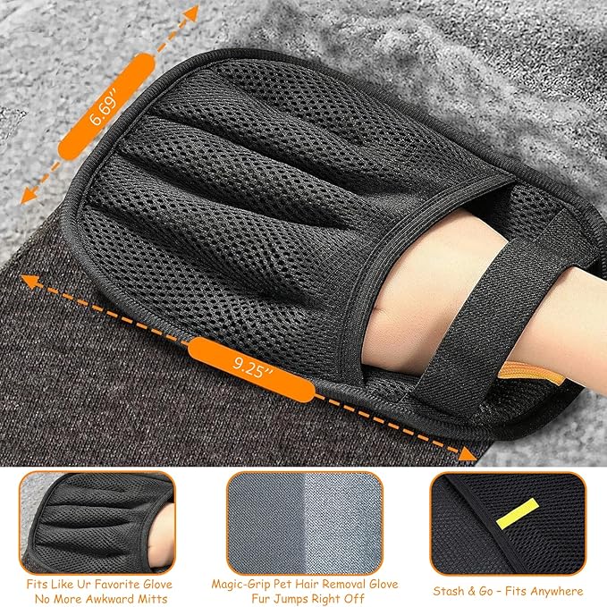 2-Pack Electrostatic Pet Hair Removal Gloves - Reusable Grooming & Cleaning Gloves for Dogs and Cats, Furniture, Clothing, Car Interiors, Beds & Couches (Fit All Hand Sizes)
