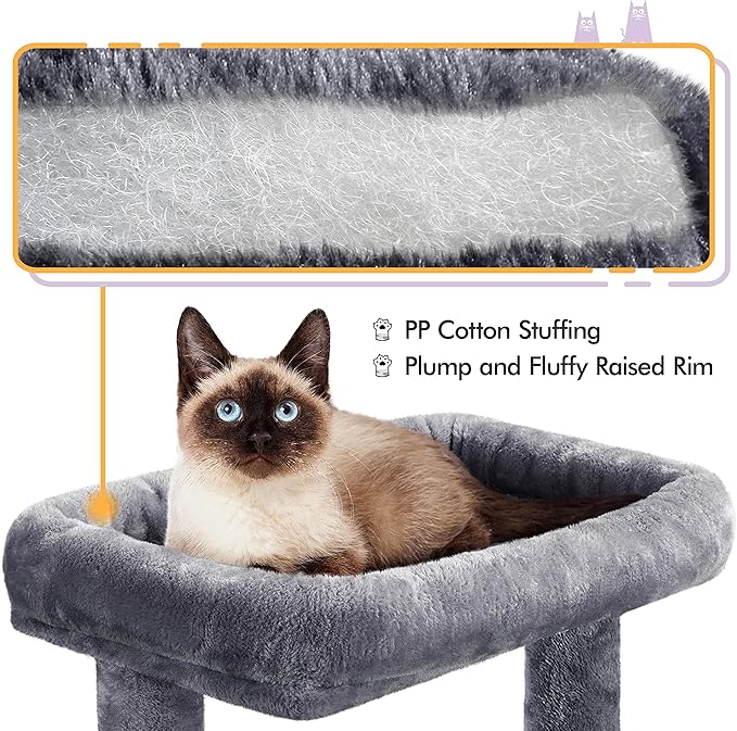 Topeakmart 40In Cat Condo for Medium Cats, Cat House with Sisal-Covered Scratching Posts & Soft Platform, Dark Gray