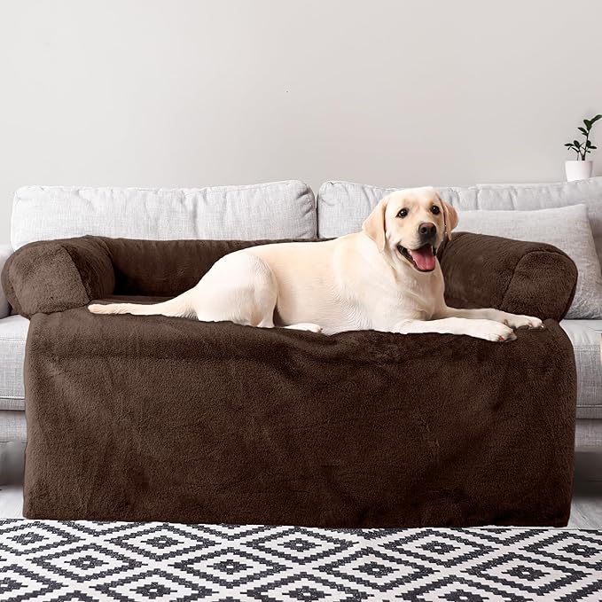 PETMAKER Couch Cover for Dogs Washable - 36x36in Plush Dog Couch Cover Protector for Medium Pets - Washable Pet Furniture Protector with Foam Bolster and Non-Slip Bottom - Puppy Essentials (Brown)