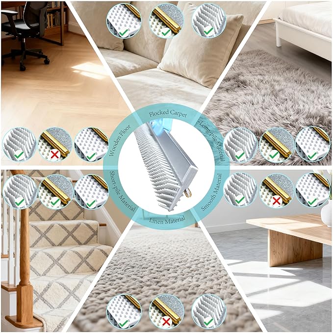[Pet Days 2026] Lazyfeel Pet Hair Remover Rake - Adjustable 18-54" Pole, Double-Sided Rubber Brush for Carpet, Furniture, Stairs & Car,Includes Washable Pads, Handheld Brush & Wall Hook