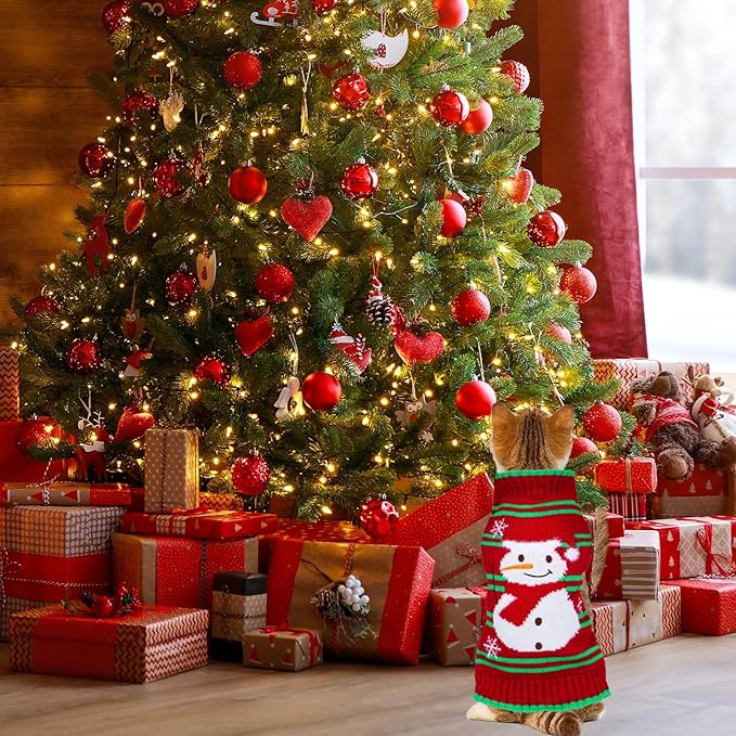GOYOSWA 3 Pack Cat Christmas Sweater, Knit Pet Cat Sweaters Warm Coat Clothes Santa Reindeer Snowman Christmas Sweater Outfit for Cats Kitten Puppy XS