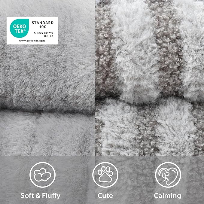 Cat Bed Kitten Bed - Washable Round Cat Beds for Indoor Cats, Soft Corduroy Fleece Pet Bed for Puppy and Kitten with Removable Double Sided Inner Cousion, 20", Grey