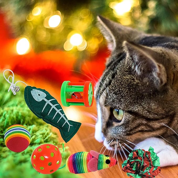 Kole Christmas Cat Stocking, 6 Assorted Toys, Medium Breeds