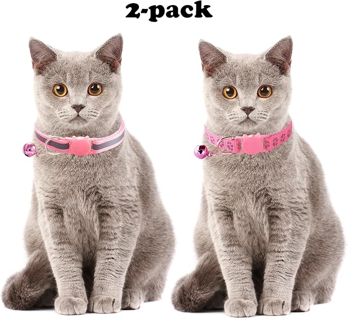 Reflective Kitten Collar with Bell, 2 Pack Breakaway XS Cat Collars Girl Cute Soft Safety Buckle Quick Release for XXS XSmall Extra Small Tiny Little Female Pet Light Blue