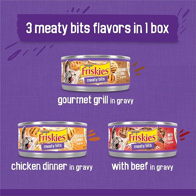 Friskies Purina Gravy Wet Cat Food Variety Pack, Meaty Bits - 5.5 oz. Cans (Packs of 48)
