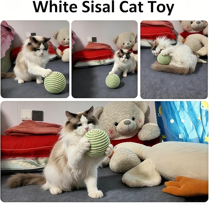 4-inch cat Toy Balls, Indoor cat Toys, sisal cat Balls for Cats to Grind Teeth, Sharpen Claws, Play, and Make Sounds When Gently Shaken to Attract Cats' Attention (Green)