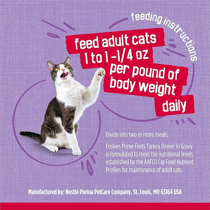 Friskies Purina Prime Filets Turkey Dinner in Wet Cat Food Gravy - 5.5 oz. Cans (Pack of 48)