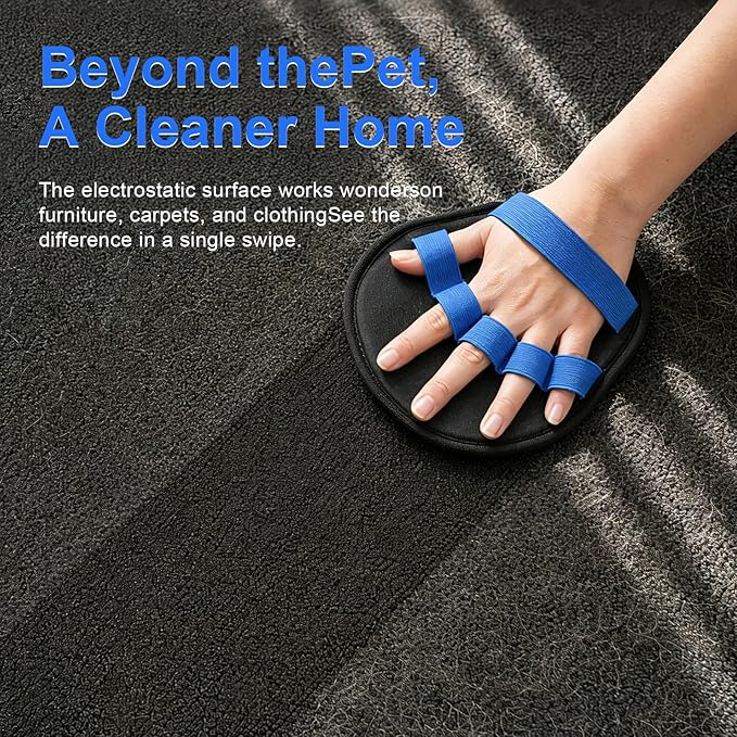 Upgraded Five-Finger Electrostatic Pet Hair Removal Gloves, Reusable Cat & Dog Hair Remover for Couch, Furniture, Carpet, Car Seat, Clothing - Magic Brush Pet Grooming Glove (Blue)