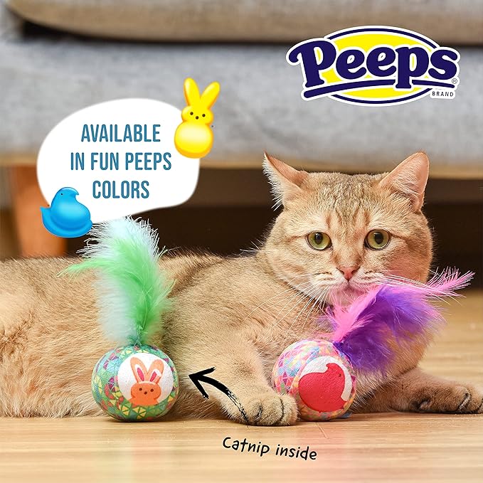 Peeps for Pets Jingle Bell Cat Toy- 2PK Assorted Backercard | Jingle Bell Catnip Cat Toys, 4"- 2 Count | Cat Toy Set with 2 Cat Toys | Catnip Cat Toys Feather Cat Toys Cat Bell Toy from Peeps