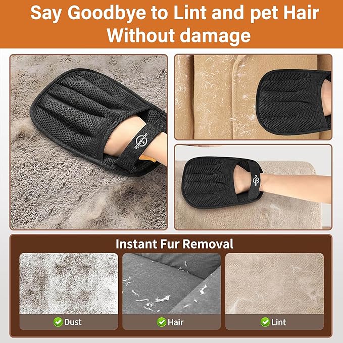 Pet Hair Removal Glove for Cats & Dogs – 2-in-1 Electrostatic 5-Finger Fur & Lint Remover with TPR Scraper, Reusable Magic Brush for Couch, Carpet, Furniture, Clothing & Car Seats