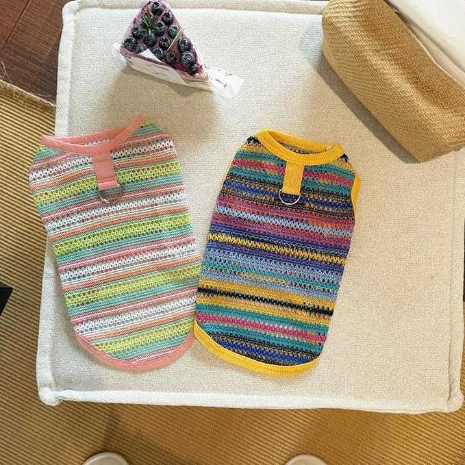 Colorful Openwork Knitted Dog & Cat Clothes - Stylish Pet Tank Top & Skirt for Small Dogs, Cats, Puppies & Kittens, Breathable Comfortable Cozy Pet Clothing