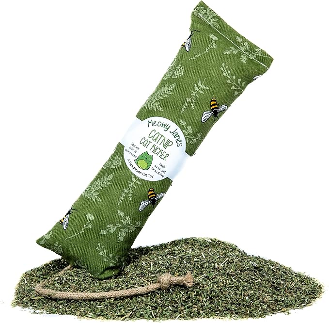 Meowy Janes Tough Canvas Cat Kicker Toy, Stuffed with 100% Catnip (1/4 LB), Original, Super Potent Canadian Catnip! | All Natural Large Size 10" Kitty Kicker (Bees in The Field)