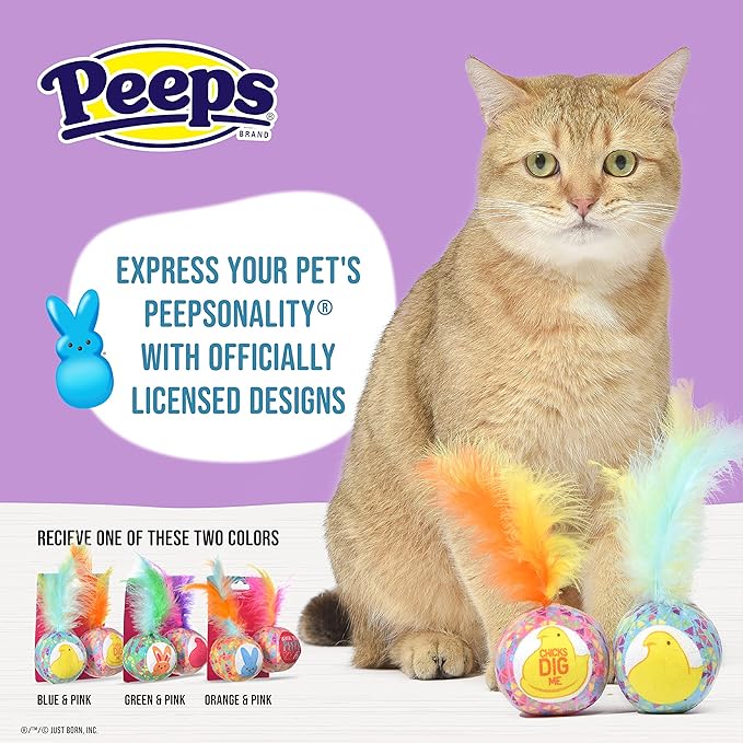 Peeps for Pets Jingle Bell Cat Toy- 2PK Assorted Backercard | Jingle Bell Catnip Cat Toys, 4"- 2 Count | Cat Toy Set with 2 Cat Toys | Catnip Cat Toys Feather Cat Toys Cat Bell Toy from Peeps