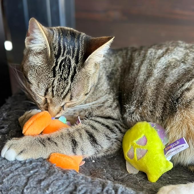 Pounce & Purr® Plush Cat Toys, Catnip & Silvervine Infused, Shiny Iridescent Accents, Interactive Play Toys for Cats & Kittens (Crab)
