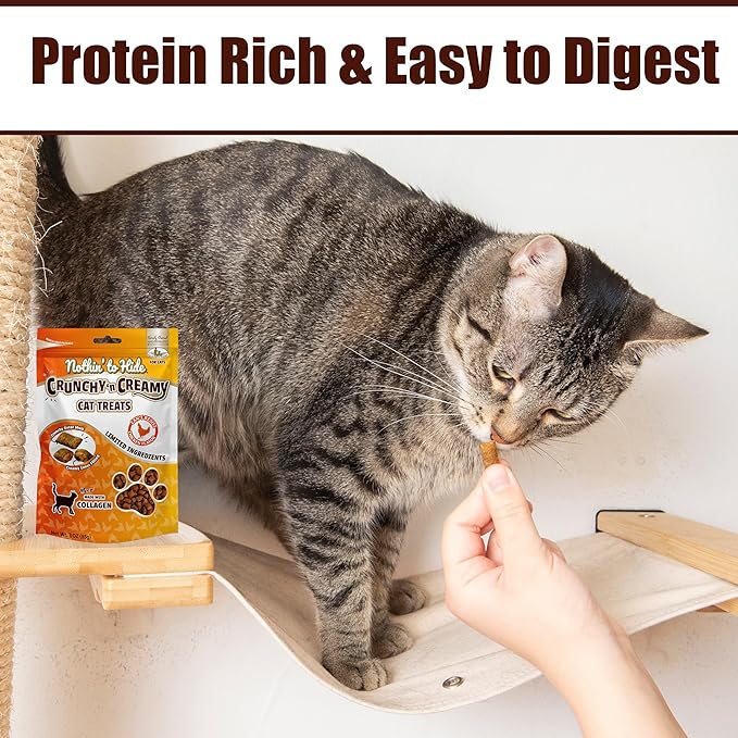 Fieldcrest Farms Nothin’ to Hide Collagen Cat Treats – Chicken Flavor Crunchy & Creamy Cat Snacks, High-Protein Treats for Healthy Skin, Coat & Joints, 3 oz Bag (Pack of 4)