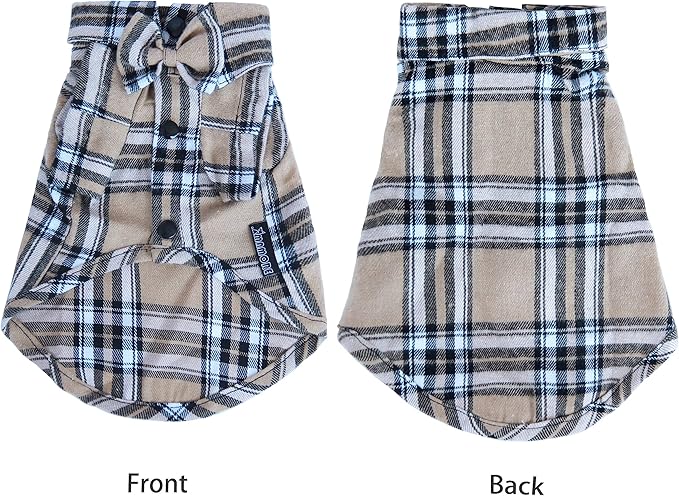 Pet Shirt Clothes for Dogs and Cats, Puppy Plaid Cotton Polo Shirts Adorable Casual Pet Apparel T Shirts (Khaki, Medium)
