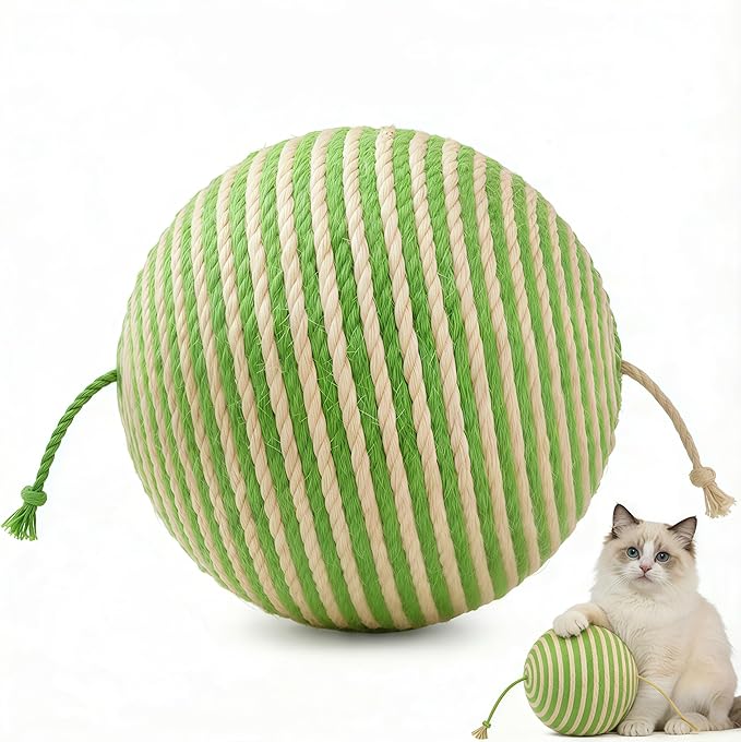 4-inch cat Toy Balls, Indoor cat Toys, sisal cat Balls for Cats to Grind Teeth, Sharpen Claws, Play, and Make Sounds When Gently Shaken to Attract Cats' Attention (Green)