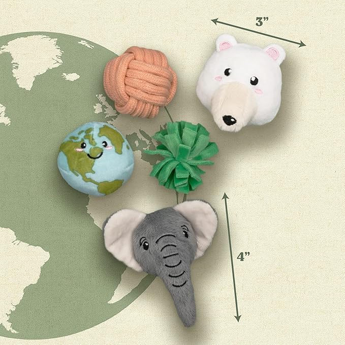 Cat Toys | Plush Earth Animals Stuffed Animal for Cats, Value 5-Pack | Eco Friendly Interactive Cat Toys for Indoor Cats