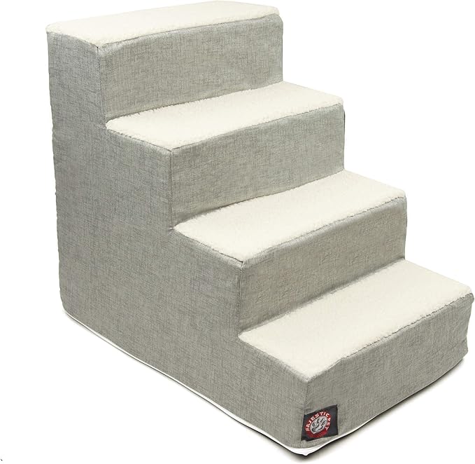 Majestic Pet 4 Step Portable Dog Stairs for Small Dogs to get on Bed Supports 25 lbs or Less – Dog Steps for High Bed with Machine Washable Cover – Pet Stairs for Cats Jackson Heathered Gray