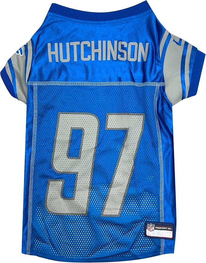 NFLPA Aidan Hutchinson PET Jersey, NFL Dog Shirt, Size Small, Detroit Lions Mesh Jersey for Dogs