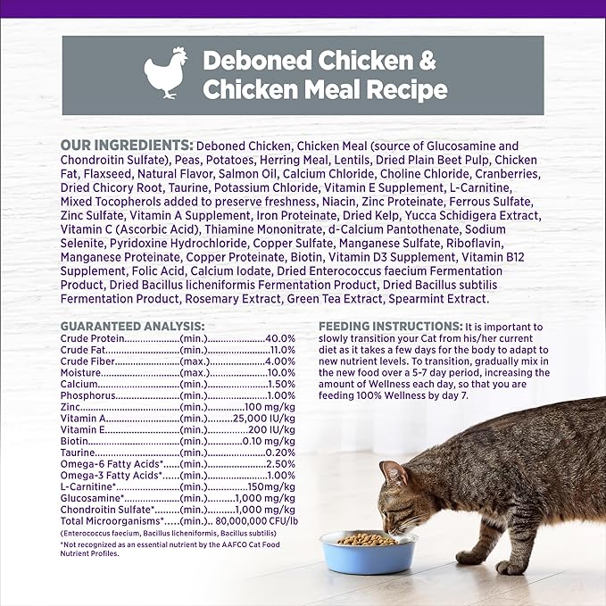 Wellness Complete Health Senior Dry Cat Food, Natural, Grain Free Kibble, Chicken Recipe, 5.5 lb Bag