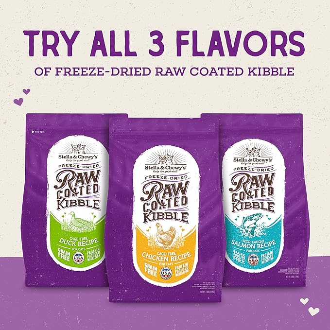Stella & Chewy's Raw Coated Cat Food - High Protein, Grain-Free Kibble with Wild-Caught Salmon - Premium Digestive Support with Probiotics - Natural Small Kibble - Perfect for Picky Eaters - 5 lb Bag