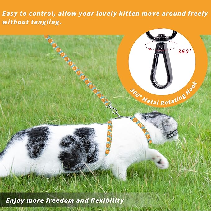 Seyezo Cat Harness and Leash Set, Adjustable Kitten Harness Escape Proof Cats Harness, Soft Lightweight Walking Travel Pet Harness, Cute Kitty Harness Leash Set for Small Medium Cats, Blue Lemon