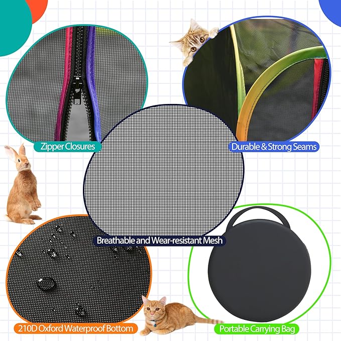 Outdoor Cat Enclosure, Portable Catio Playground with Tent & Tunnel for Cats and Small Animals, Foldable Cat Playpen Includes Storage Bag for Outside and Indoor Play, Rainbow Color