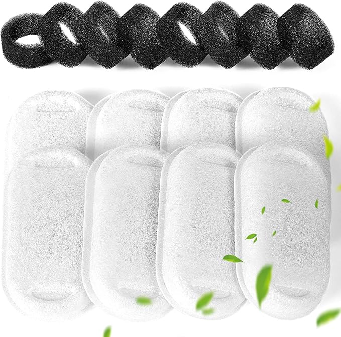 Cat Water Fountain Filters, 8PCS Carbon Filters & 8PCS Pre-Filter Sponges, Pet Water Fountain Filters for 3.2L/108oz Stainless Steel Cat Water Fountain Dog Water Fountain